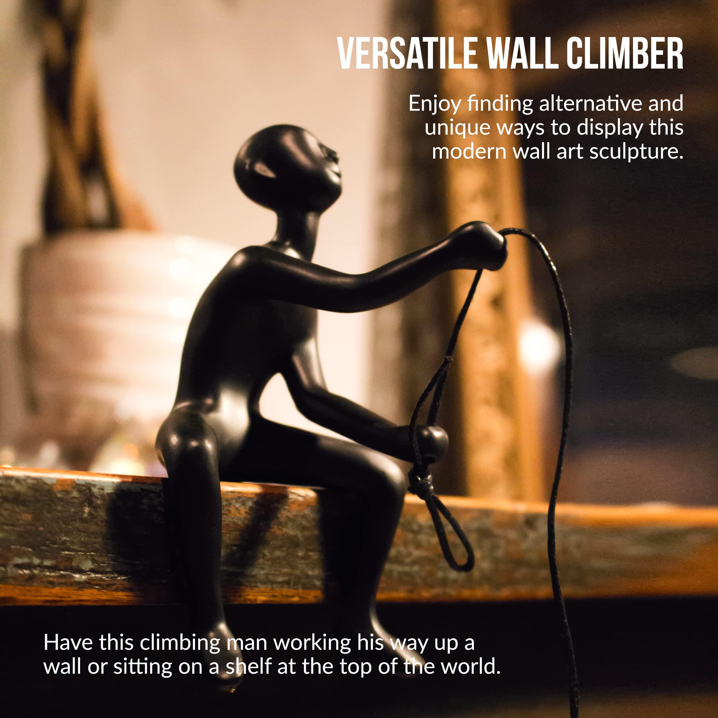 Climbing Man Wall Art Climbing Man Wall Art for Home Decor with 30 Leather Rope | Polyresin Statues and Sculptures with Hanging Hardware Included for Modern Wall Decor and Motivational Art, Red-White-Blue, Set of 3