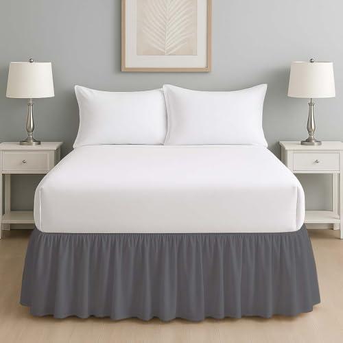 Mattress-Homes Ruffled Bed Skirt- 18 Inch Drop King Size Dust Ruffle, 100% Microfiber Ruffle Bed Skirt with Non-Woven Platform, Wrinkel Free Bed Skirt, Three Sided Coverage Dust Ruffle Gathered in Dark Grey Solid
