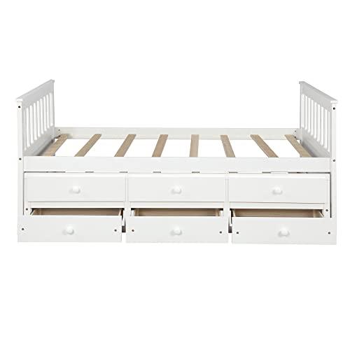Generic Captain\'s Bed Twin Daybed with Trundle Bed and Storage Drawers, White