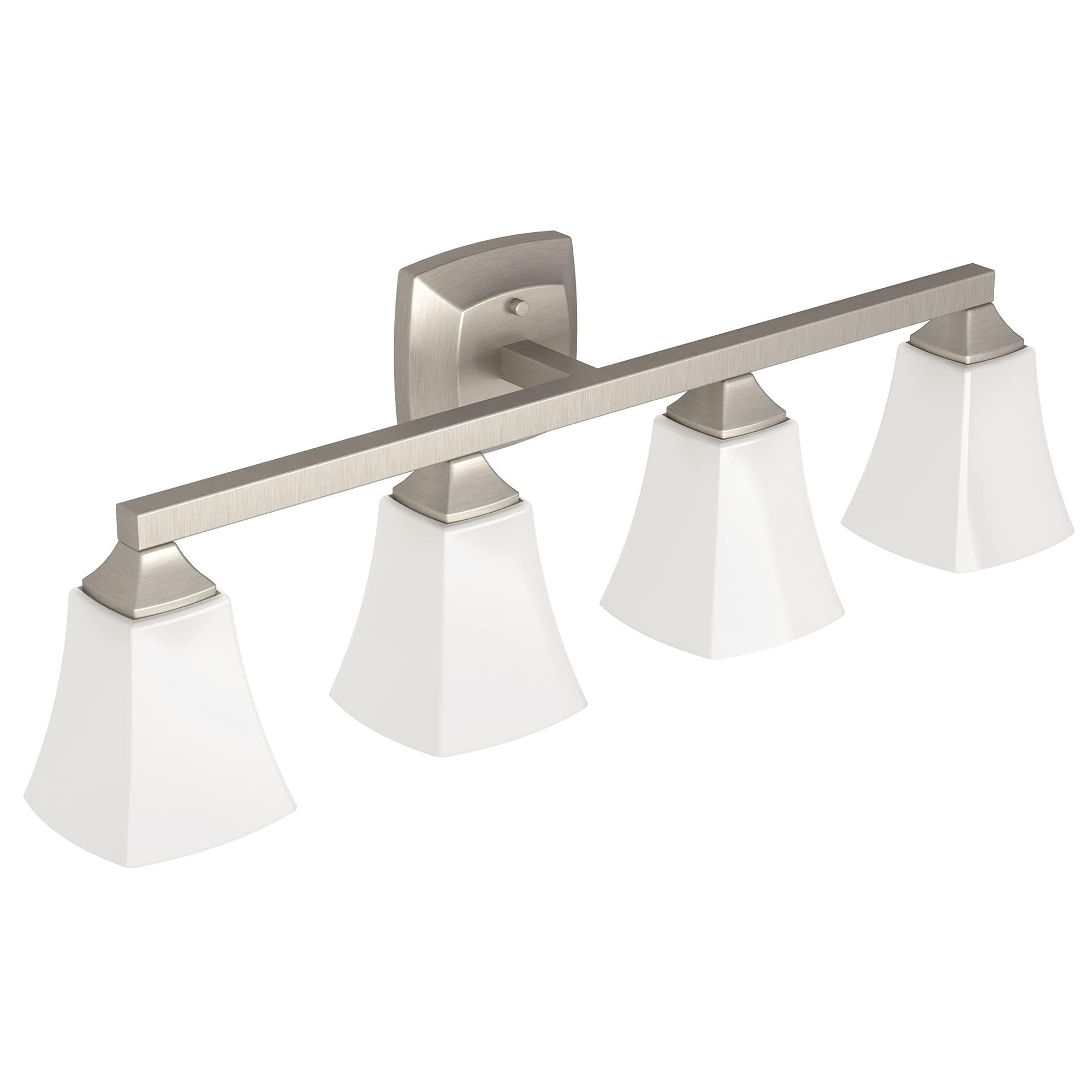 Moen Moen Voss Brushed Nickel Modern 4-Light Dual-Mount Bath Bathroom Vanity Fixture with Frosted Glass, YB5164BN