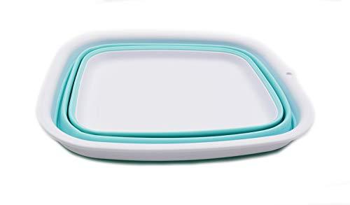 SAMMART SAMMART 9.45L (2.5 Gallon) Collapsible Tub - Foldable Dish Tub - Portable Washing Basin - Space Saving Plastic Washtub (White/Lake Green, M)
