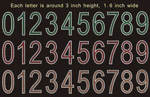 Dingword hot fix rhinestone motif,RHINESTONE IRON HEAT TRANSFER CAPITAL ALPHABET LETTERS and Numbers (3 INCH number GREEN)