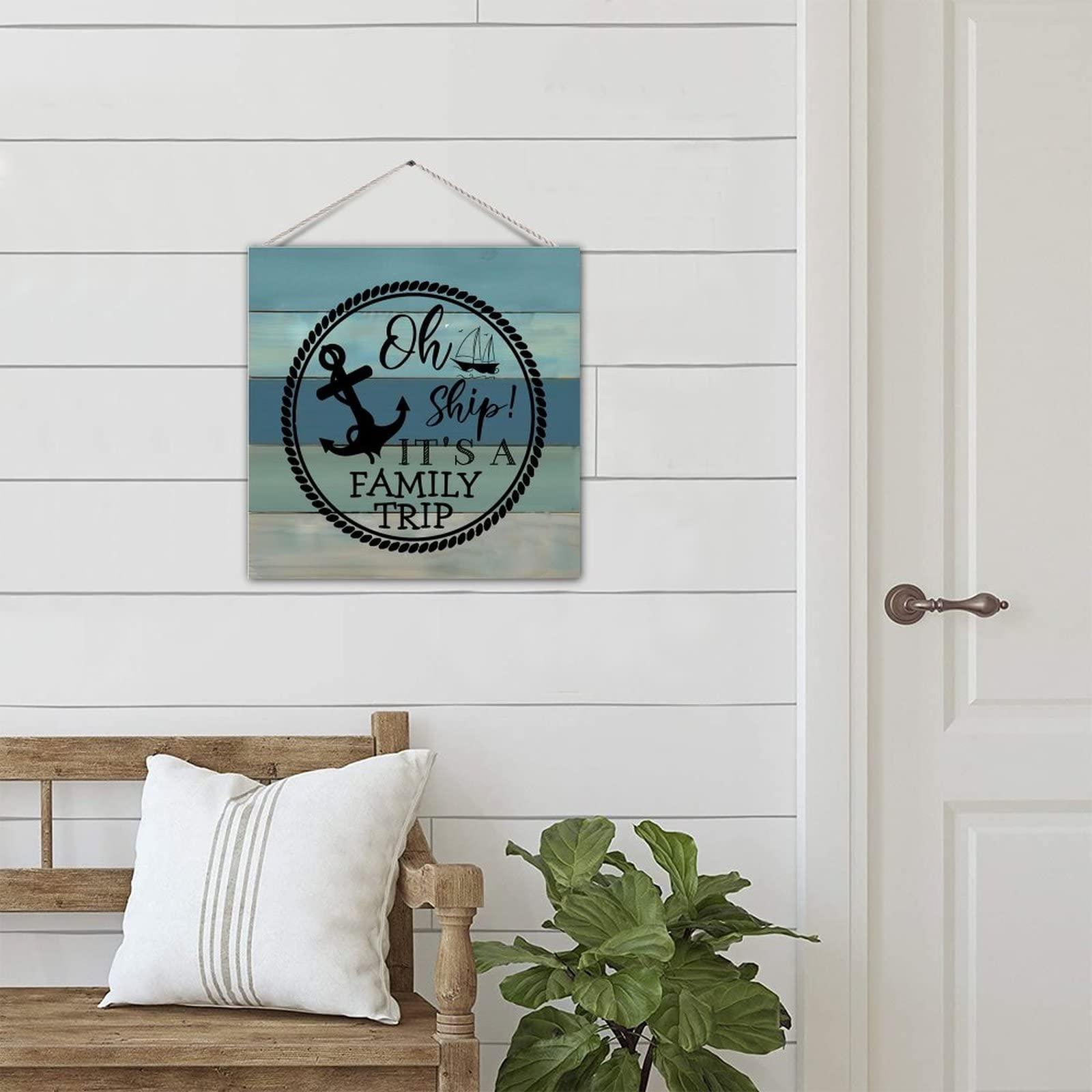 Generic Decorative Wooden Sign Oh Ship It\'s A Family Trip Aesthetic Wood Craft Sign with Sayings Wooden Family Sign Home Wall Decorations for Lake House Dining Room 16 Inch