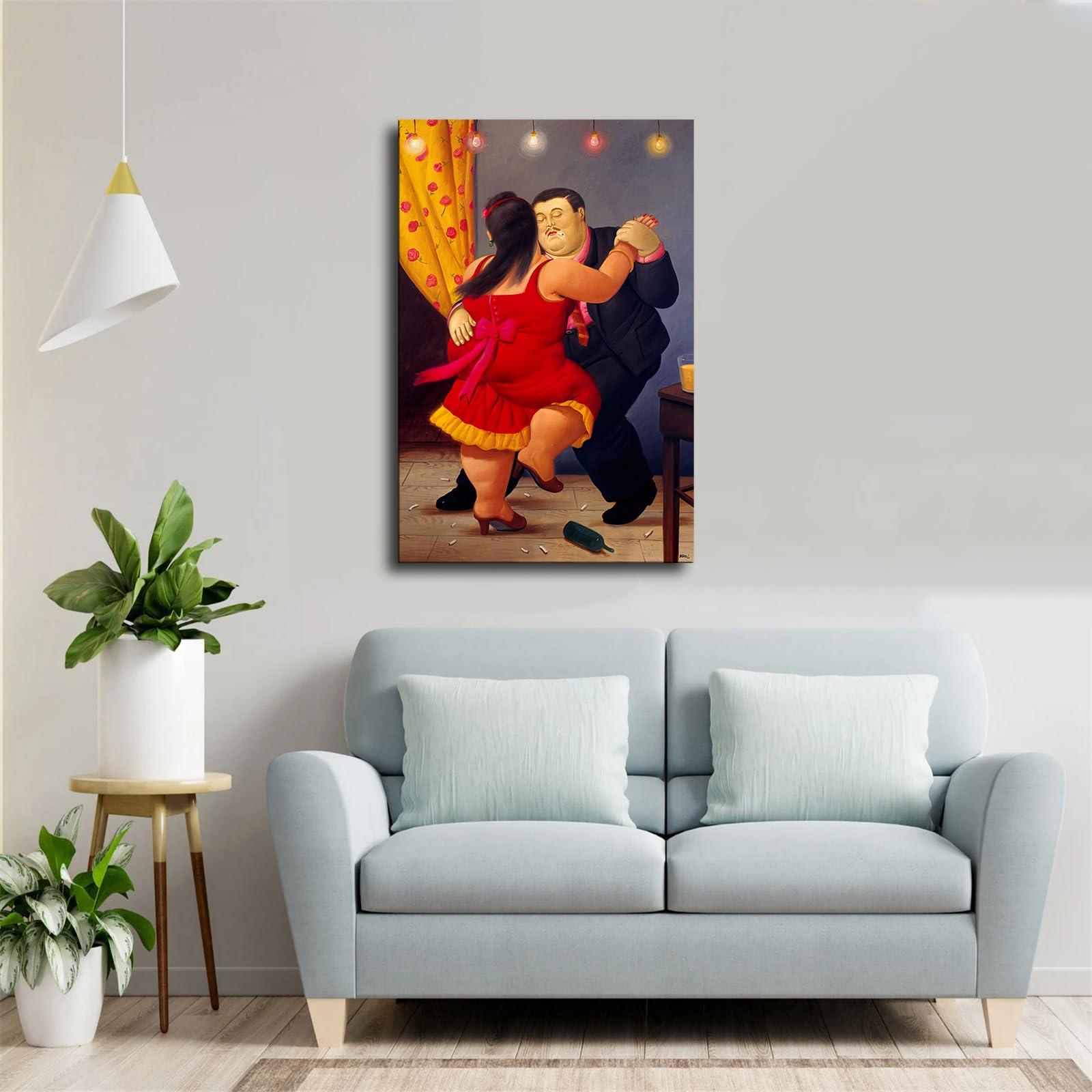 EsaSam EsaSam Fernando Botero - Couple Dancing Poster Canvas Picture Printing Wall Art Decoration Posters Aesthetic Living Room Bedroom Home Background Wall Decor (1624inch-Framed)