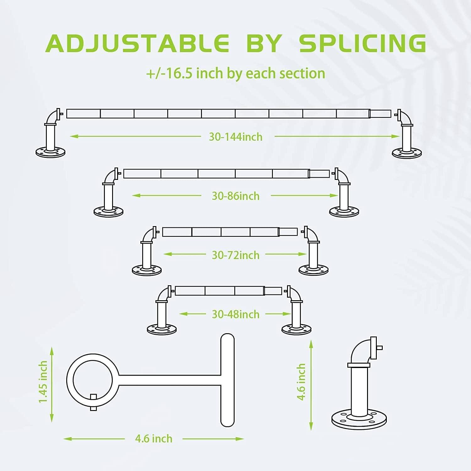 YAJUXIU Industrial curtain rod, 1-inch curtain rod, outdoor curtain rod, curtain rod for windows 144 to 168, gray curtain rod, top and side mounted curtain rod, curtain rod with bracket, 32-168 inches