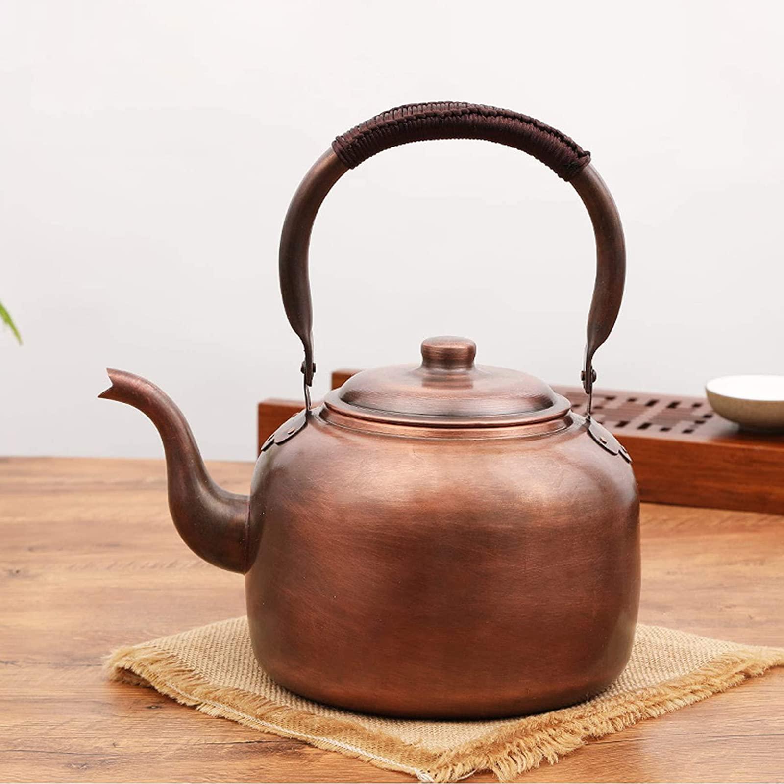 QQXX QQXX Whistling Kettle Teapot,Premium Copper Tea Kettle for Stove Top,Rustic Tea Pot with Ergonomic Handle,Work for All Stovetops(3.2 QT, Brown)