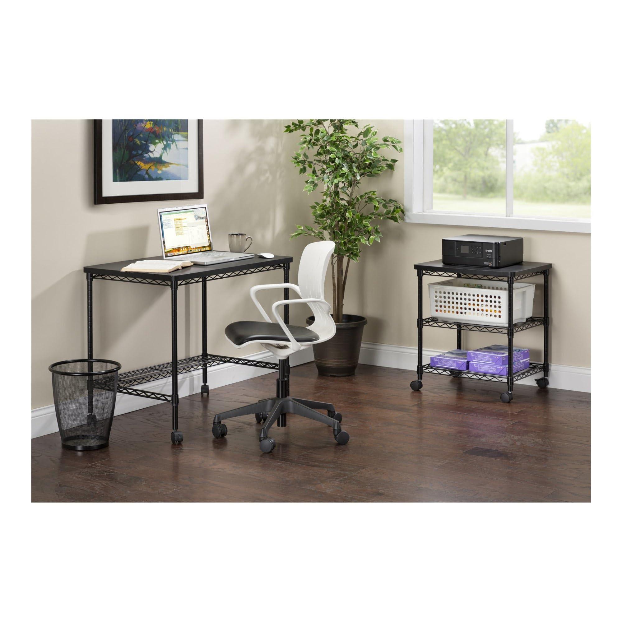 Safco Safco Products 5203BL Mobile Home Office, Kitchen & Garage Wire Desk, Steel Frame, Multi-Use Melamine Top, Wheeled or Stationary Base, Great for Apartments and Dorms, Black