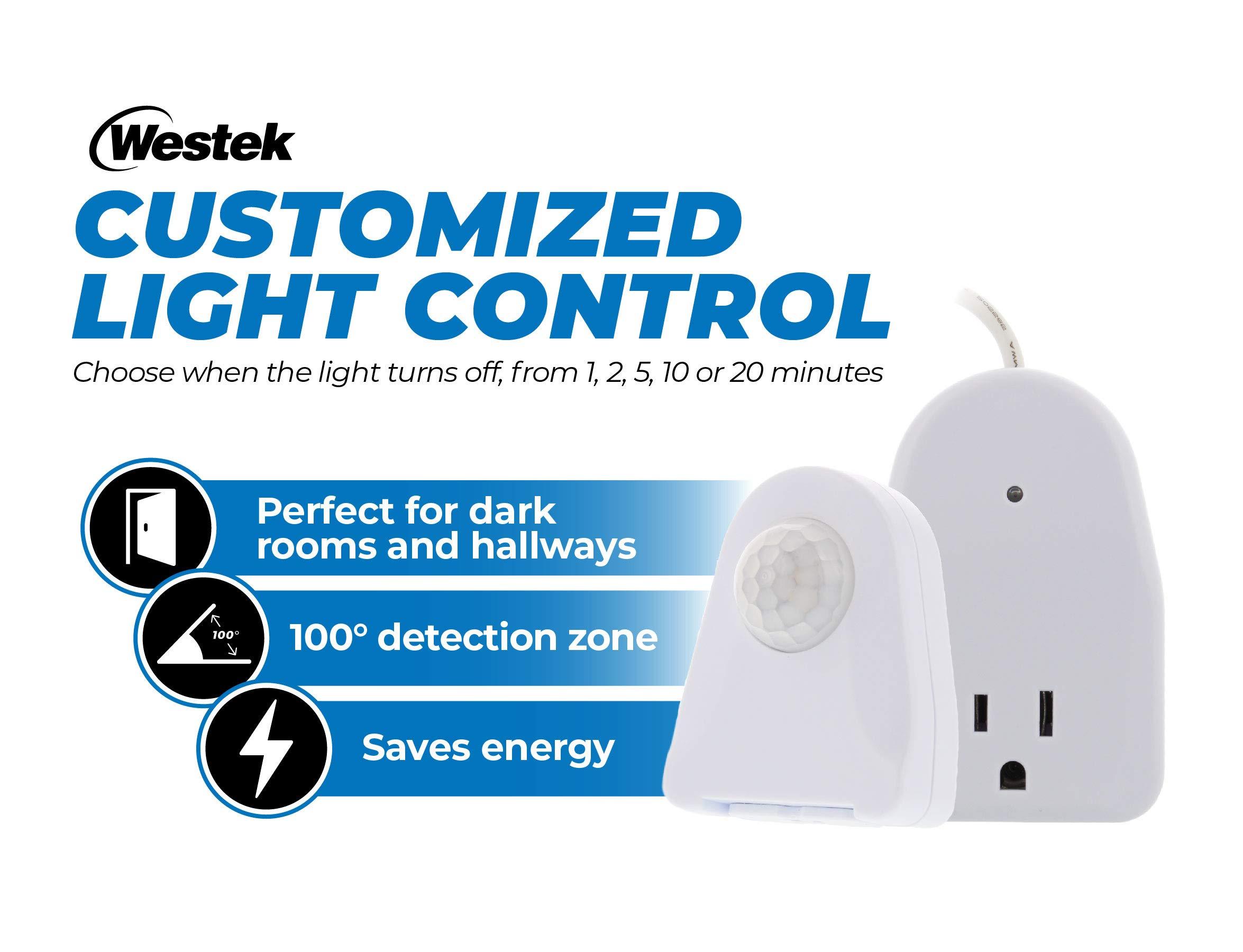 Westek Westek Plug In Motion Sensor Outlet Light Control, 2 Pack - Indoor Motion Sensor Device Activates Lights When Motion is Detected - Ideal for Dark Hallways - 25ft Range, 6 Foot Cord (MLC12BC-4)