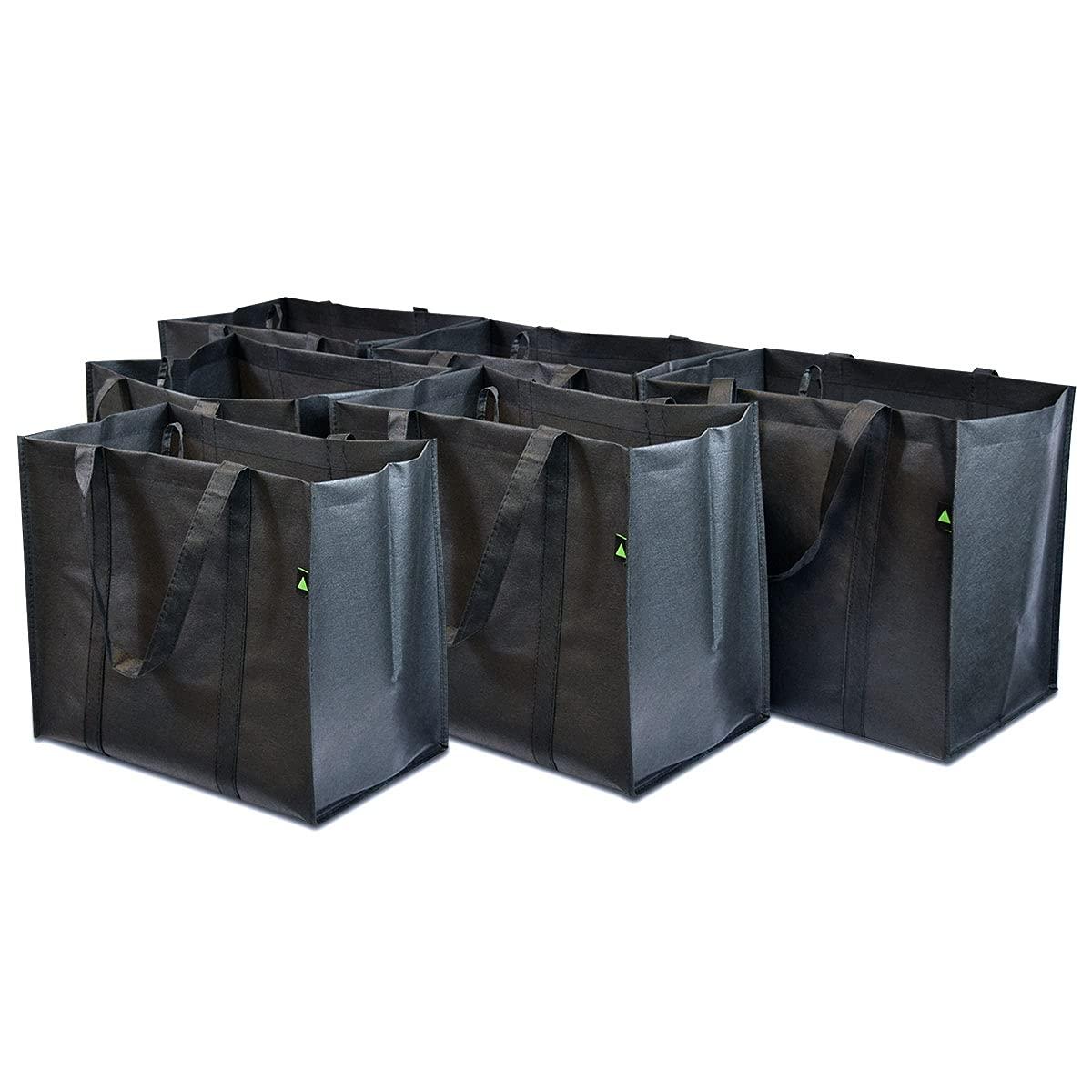 ZENPAC ZENPAC Extra Large Collapsible Canvas Reusable Grocery Bags with Handles, Fabric Totes with Plastic Bottom, Washable, Heavy Duty, Bulk, 15x9.5x13 5 Pack