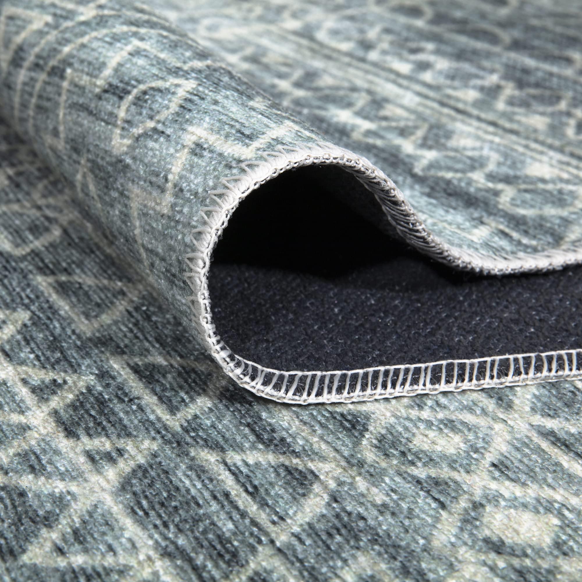 Bloom Rugs Bloom Rugs Caria Washable Non-Slip 4x6 Rug - Teal/Ivory Geometric Area Rug for Living Room, Bedroom, Dining Room, and Kitchen - Exact Size: 4' x 6'