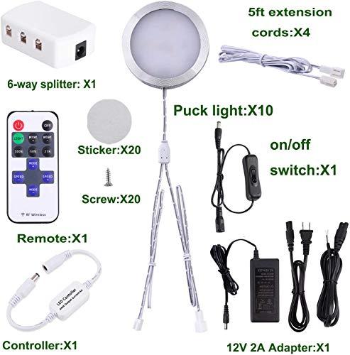 AIBOO AIBOO Linkable Under Cabinet LED Lighting 12V Dimmable Puck Lights with Wireless RF Remote Control, Hardwired & Wall Plug in for Furniture Cupboard Lighting(10 Lights, Warm White)