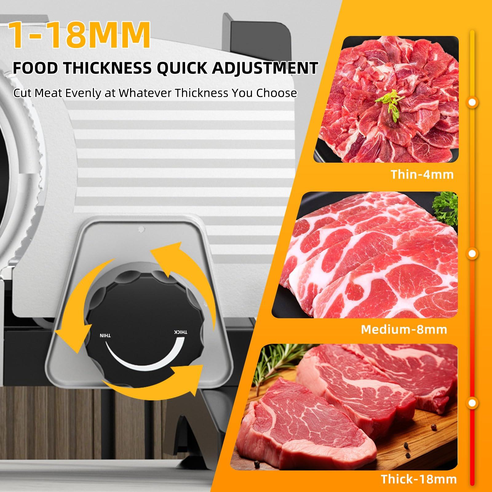 TERUISI TERUISI Electric Meat Slicer, 200W 110V Food Slicer with 2 Stainless Steel 7.5\" Blades, 0-18mm Adjustable Thickness, Meat Cutter Machine with Food Tray, Towel for Home Use, Meat, Fruit, Bread, Cheese