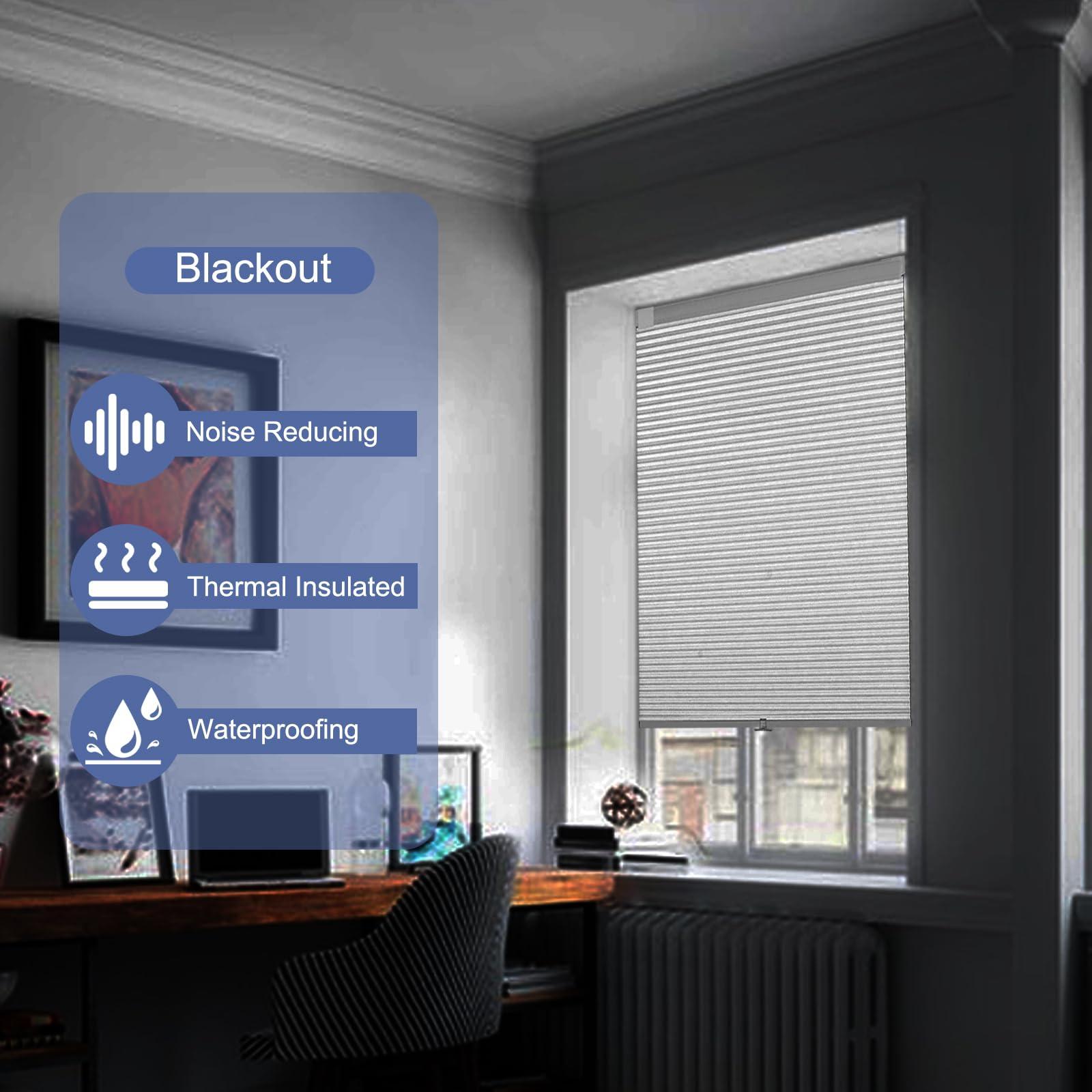 Sulugood Sulugood No Drill Blinds for Windows Blackout Cellular Shades Cordless No Tools Honeycomb Pull Down Blinds Easy Install No Screws Cellular Blinds for Room,Home,Office.Apricot yellow.28 W x 39" H