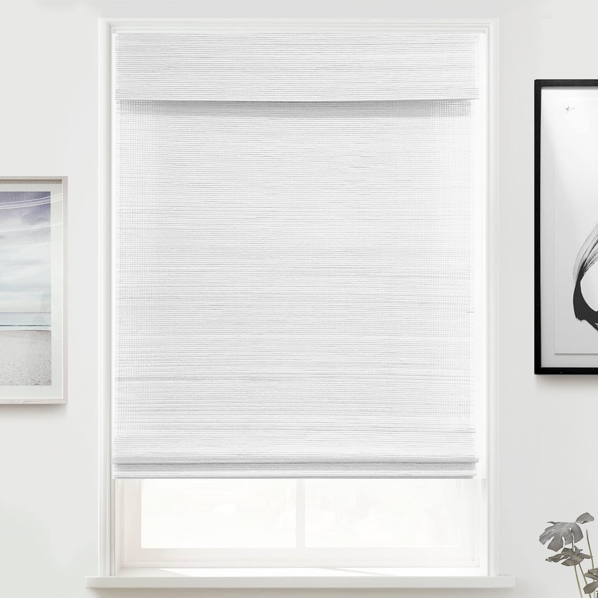 Mood MOOD Custom Bamboo Shades | Woven | Cordless Bamboo Roman Shades for Windows and Doors (Natural Woven) | Woven Frost White (Sheer) | 67.5" W x 48" H