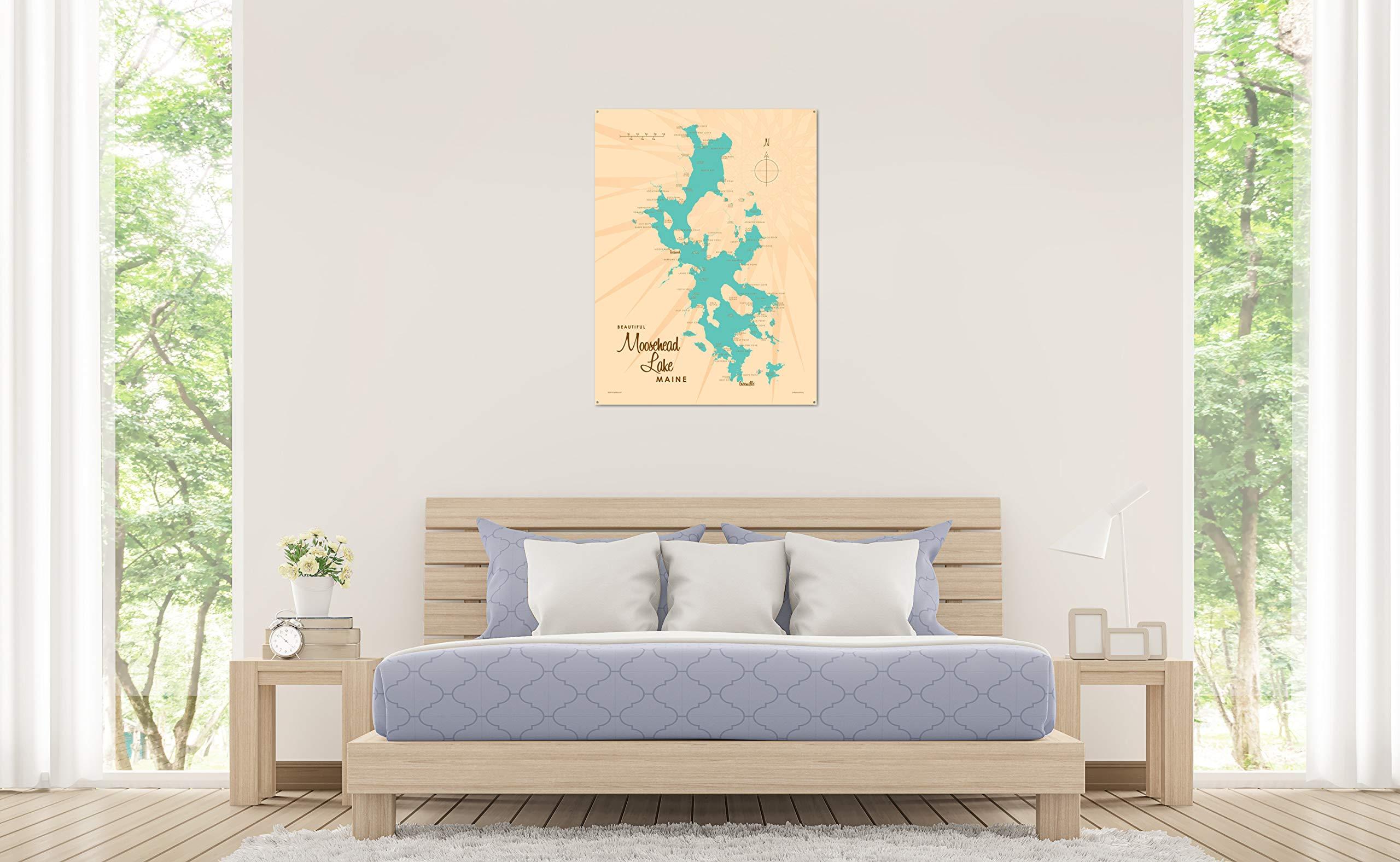 Northwest Art Mall Moosehead Lake Maine Map Metal Art Print from Illustration by Lakebound 17" x 23"