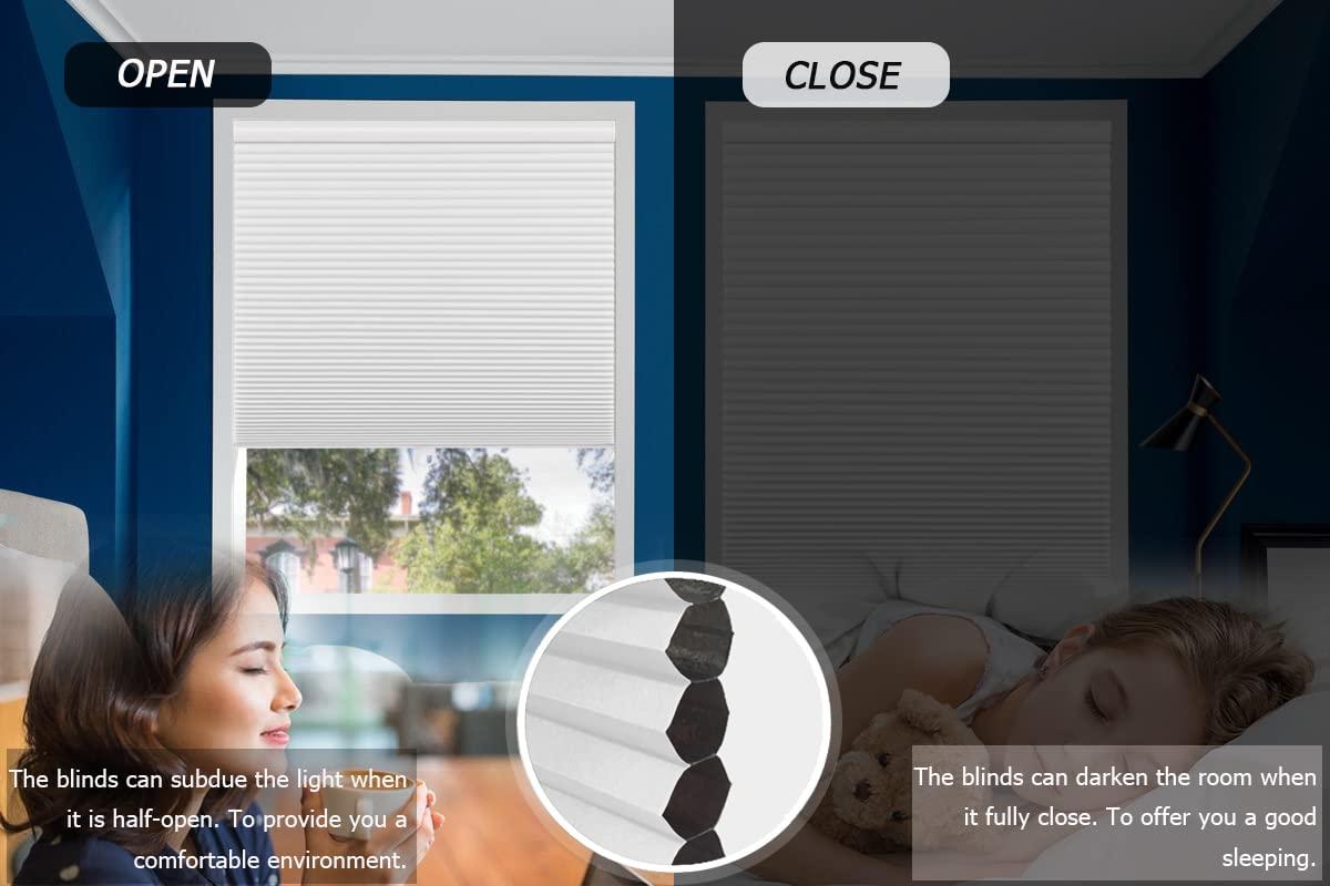 TINFONBLY Cellular Shades for Windows and Doors- No Cord Total Blackout Honeycomb Blinds, Cordless Customize Large Size, Harmful UV Rays and Heat Insulation for Office Home, White-Blackout, Size 67 "W x 56" H