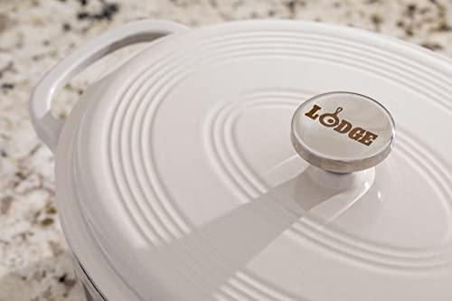 Lodge Lodge 7 Quart Enameled Cast Iron Oval Dutch Oven with Lid Dual Handles Oven Safe up to 500 F or on Stovetop - Use to Marinate, Cook, Bake, Refrigerate and Serve Oyster White