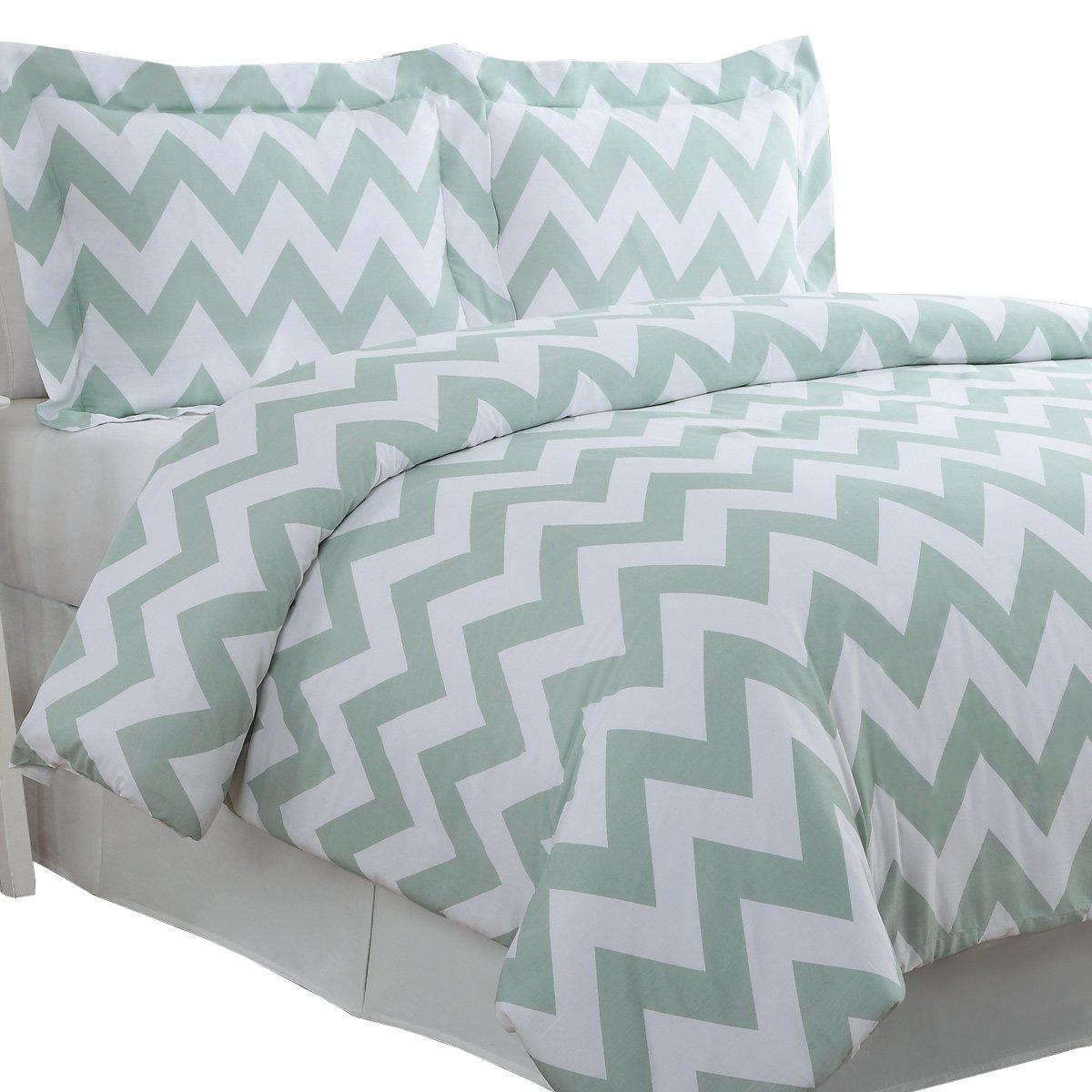 Echelon Home Echelon Home Chevron Duvet Cover Set, Twin, Spa Sage