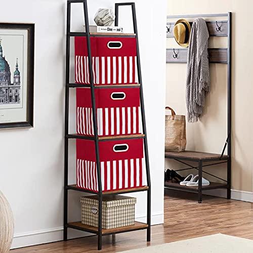 HSDT HSDT Fabric Storage Cube Bins 13x13x13 Inch Foldable Boxes Red Cloth Basket with White Strip Pattern for Shelves or Closet Organzier ,QY-SC34-3