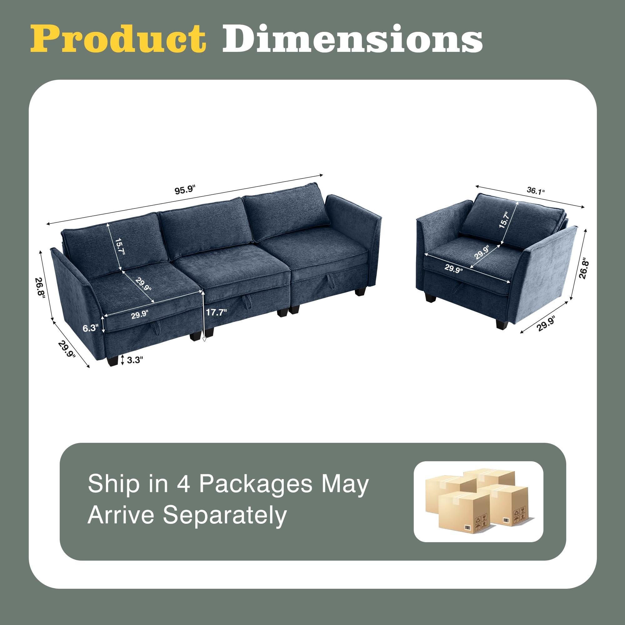 YMXLTD YMXLTD Sectional Couch with Storage, Modular Sectional Sleeper Sofa Cama Moderno Sets for Home Living Room, Lounge Sofa Couch Sectional Convertible for Bedroom, Office - Cloud Couch/Navy Blue Couch
