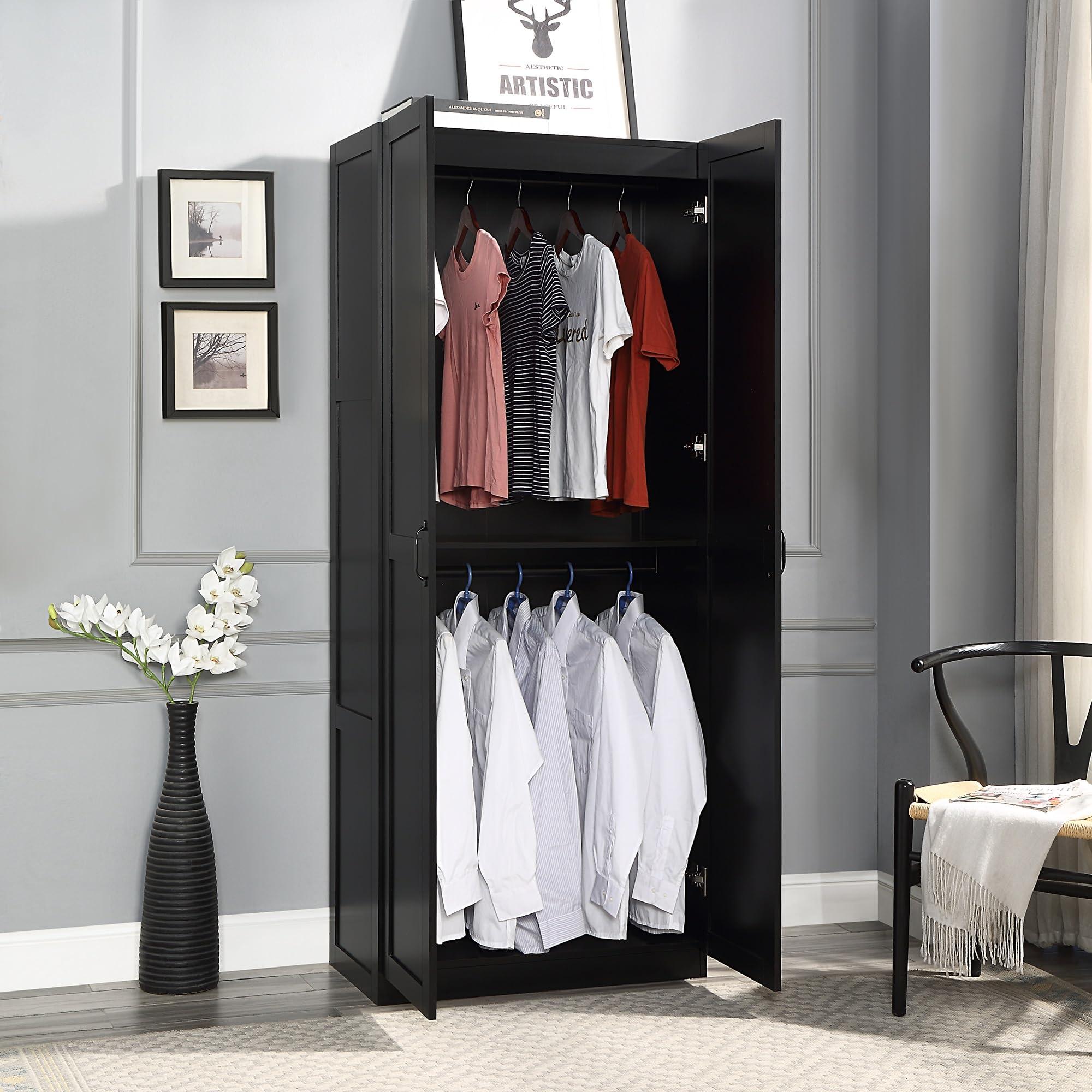 Manhtattan Comfort Manhattan Comfort Hopkins Modern Freestanding Storage Closet with 7 Adjustable Shelves & Soft Close Doors, Multipurpose Wardrobe Cabinet for Bedroom,Bathroom, Garage, Kitchen, Pantry, 72" High, Black