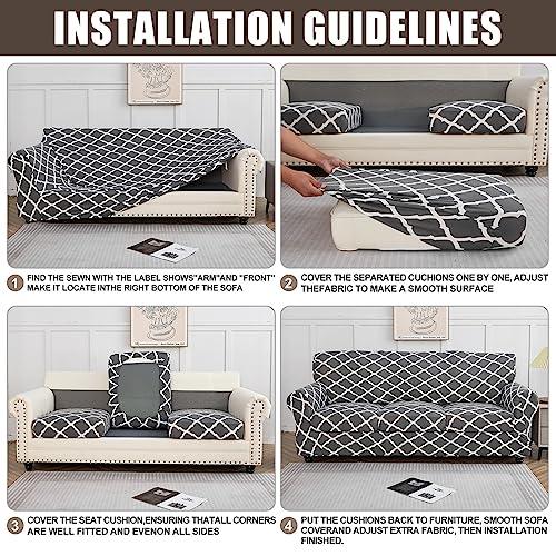 SearchI SearchI Stretch Sofa Cover Printed Couch Cover, Floral Pattern 3 Pieces Loveseat Slipcover with 2 Separate Cushion Cover, Washable Furniture Protector for Living Room(Loveseat, Maple Leaf Pattern)