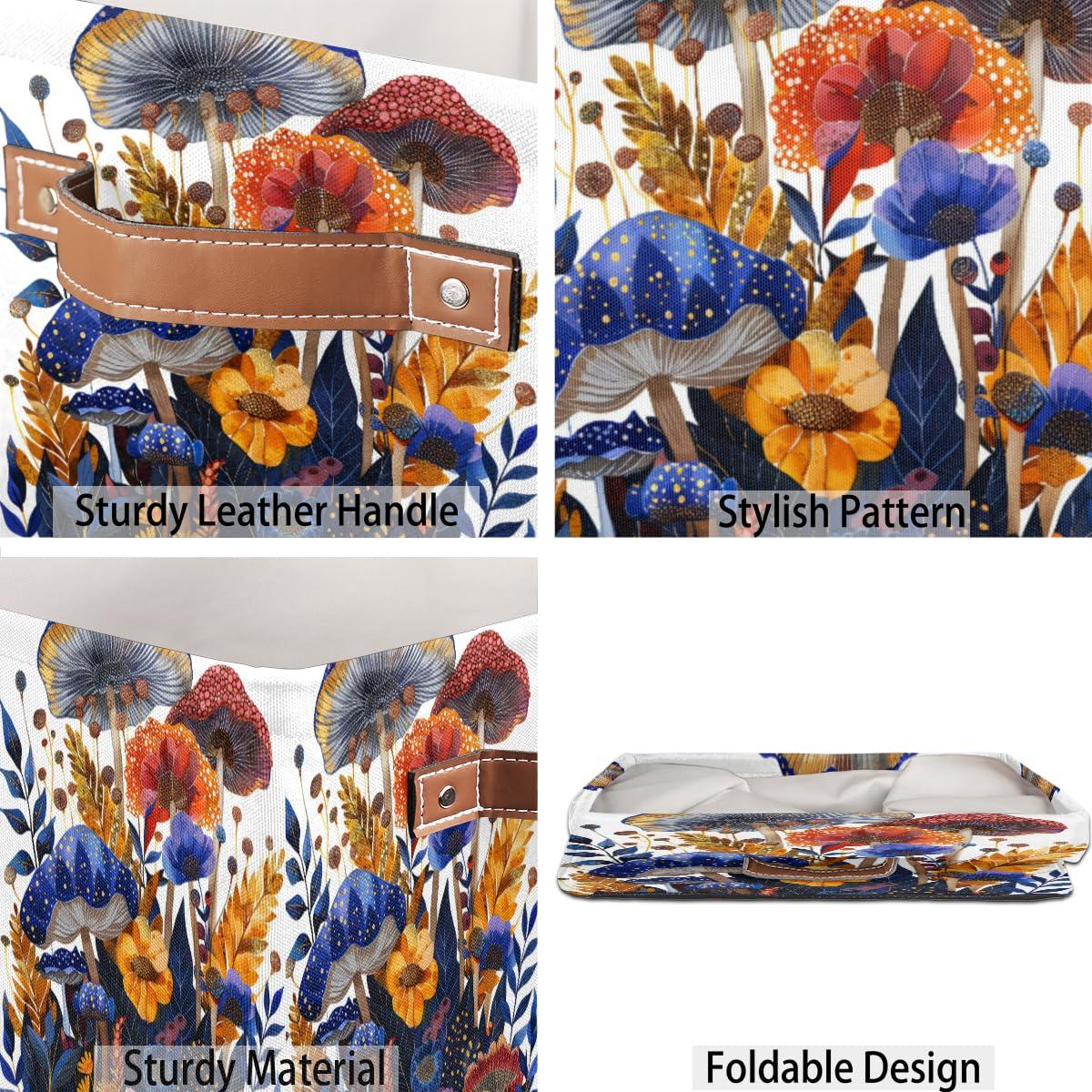 Tablerazzi Tablerazzi Mushroom Farmhouse Cube Storage Bin, 13 Inch Collapsible Fabric Storage Cube Bin, Foldable Cube Baskets for Shelf, Closet, Organizer