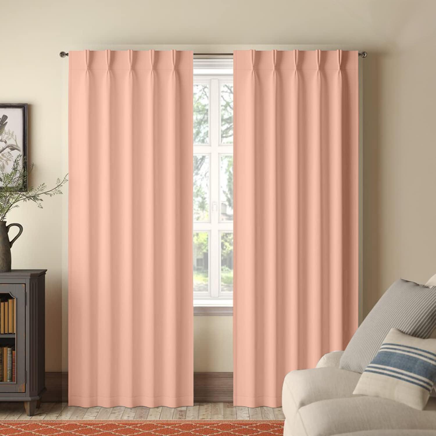 Homi Drapes Homi Drapes Double Pinch Pleated Blackout Curtains Thermal Insulated Room Darkening Drapes for Bedroom/Livingroom Along with 2 Panels Combined W(21"+21"),Tiebacks,Hooks (Peach, 42"x84")