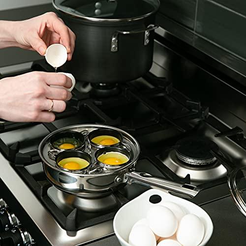 RSVP International RSVP International Endurance® Egg Poacher Set for 4 Eggs | Glass Lid with Steam Vent | Perfectly Poached Eggs | Includes Non-Stick Poaching Insert | Dishwasher Safe