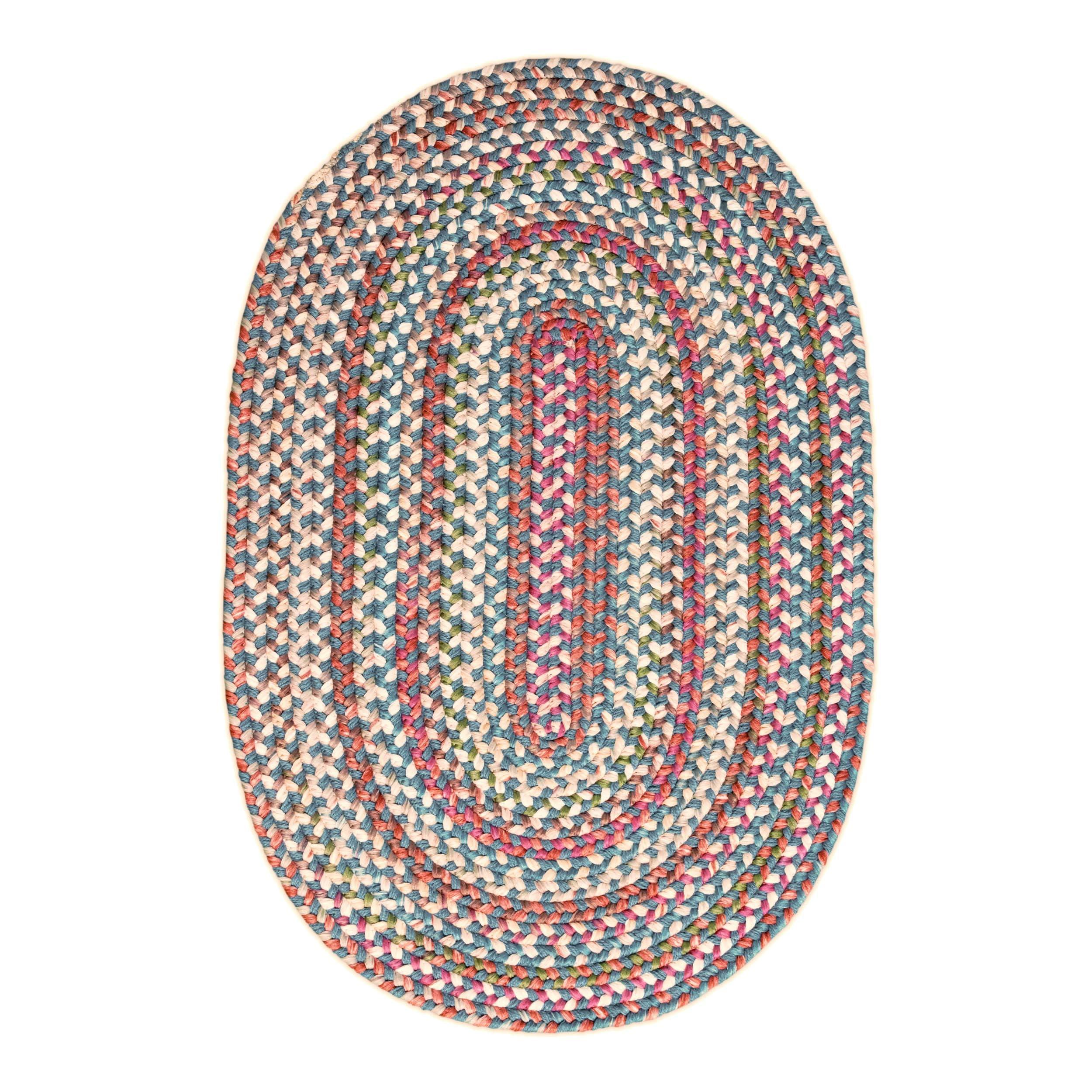 Super Area Rugs Super Area Rugs Roxbury American Made Braided Rug for Indoor Outdoor Spaces, Blue/Natural Multi, 3' X 5' Oval