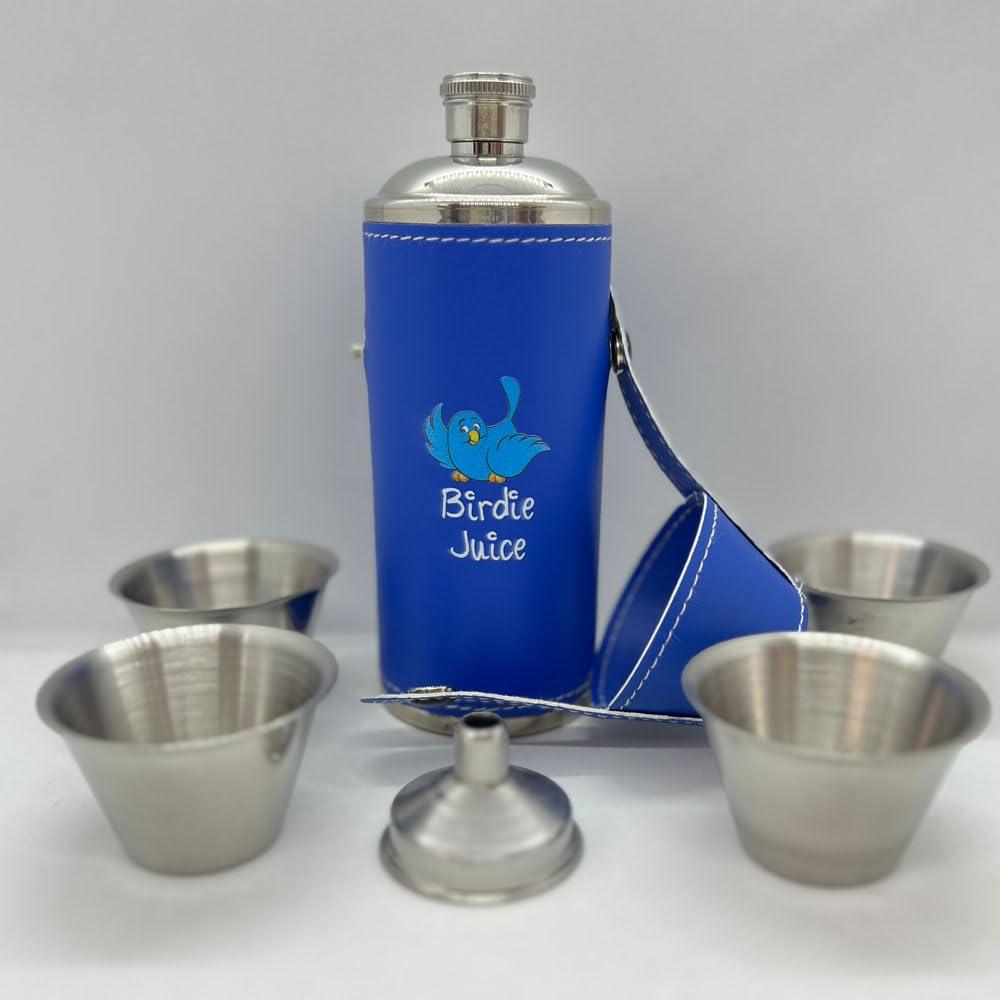 Giggle Golf Giggle Golf Birdie Juice 8 oz Royal Blue Flask With 4 Shot Glasses & 1 Funnel