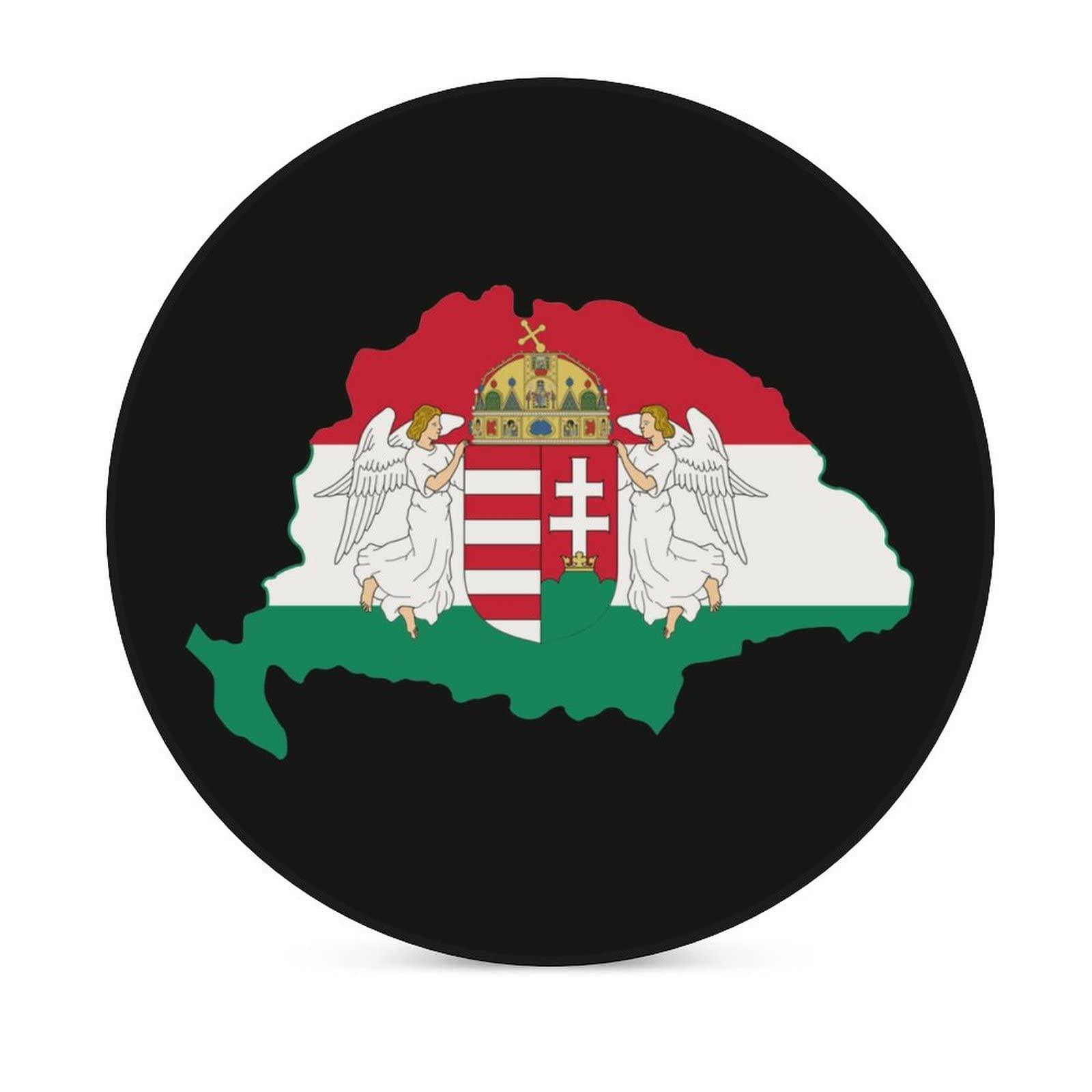 Zenladen Hungary Hungarian Flag Map Ceramic Coasters Absorbent Wooden Coaster Round Cup Holders 6PCS