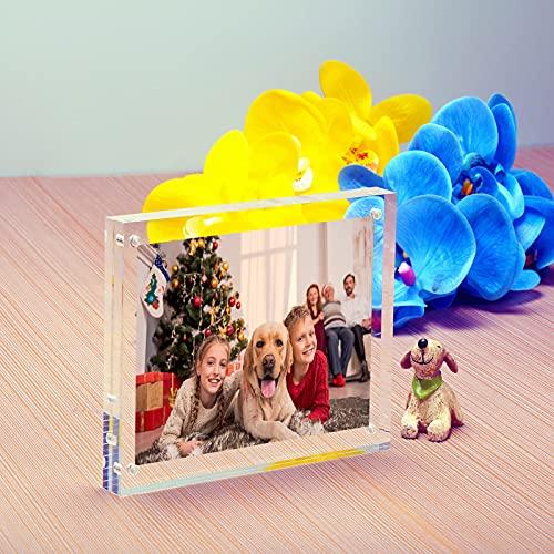 NIUBEE NIUBEE 5x5 Picture Frames, Clear Acrylic Photo Frame with Gift Box Package, 20% Thicker Blocks Magnetic Desktop Card Display