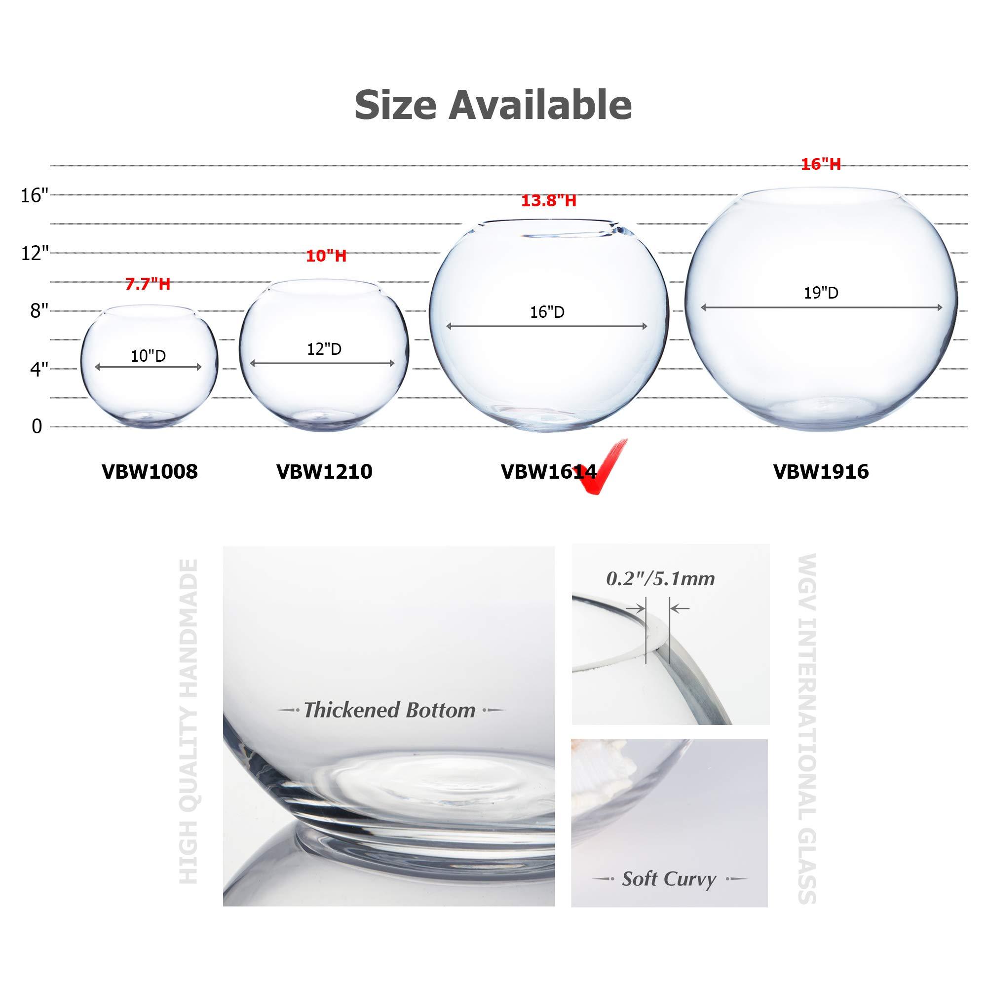 WGVI WGV Large Bowl Glass Vase, Diameter 16", Height 14", (Multiple Sizes Choices) Clear Huge Round Bubble Vase Jar, Floral Planter Terrarium for Wedding Event Home Decor, 1 Piece (VBW1614)
