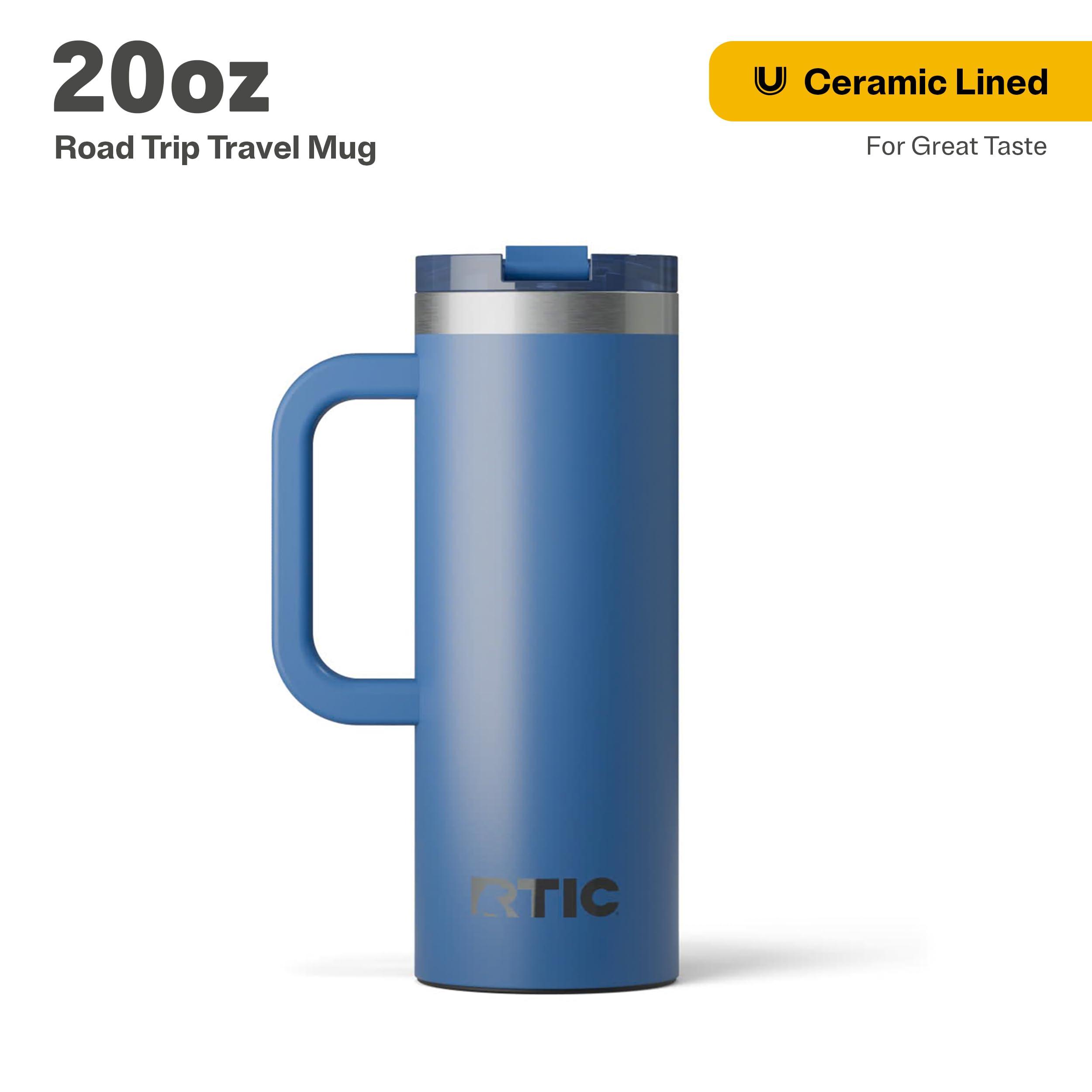 RTIC RTIC 20oz Road Trip Travel Mug with Lid and Handle, Insulated, Stainless Steel, Metal, Double Wall Vacuum-Insulation, Ceramic Lined, Portable Coffee, Tea Cup for Hot and Cold Drink, Pond