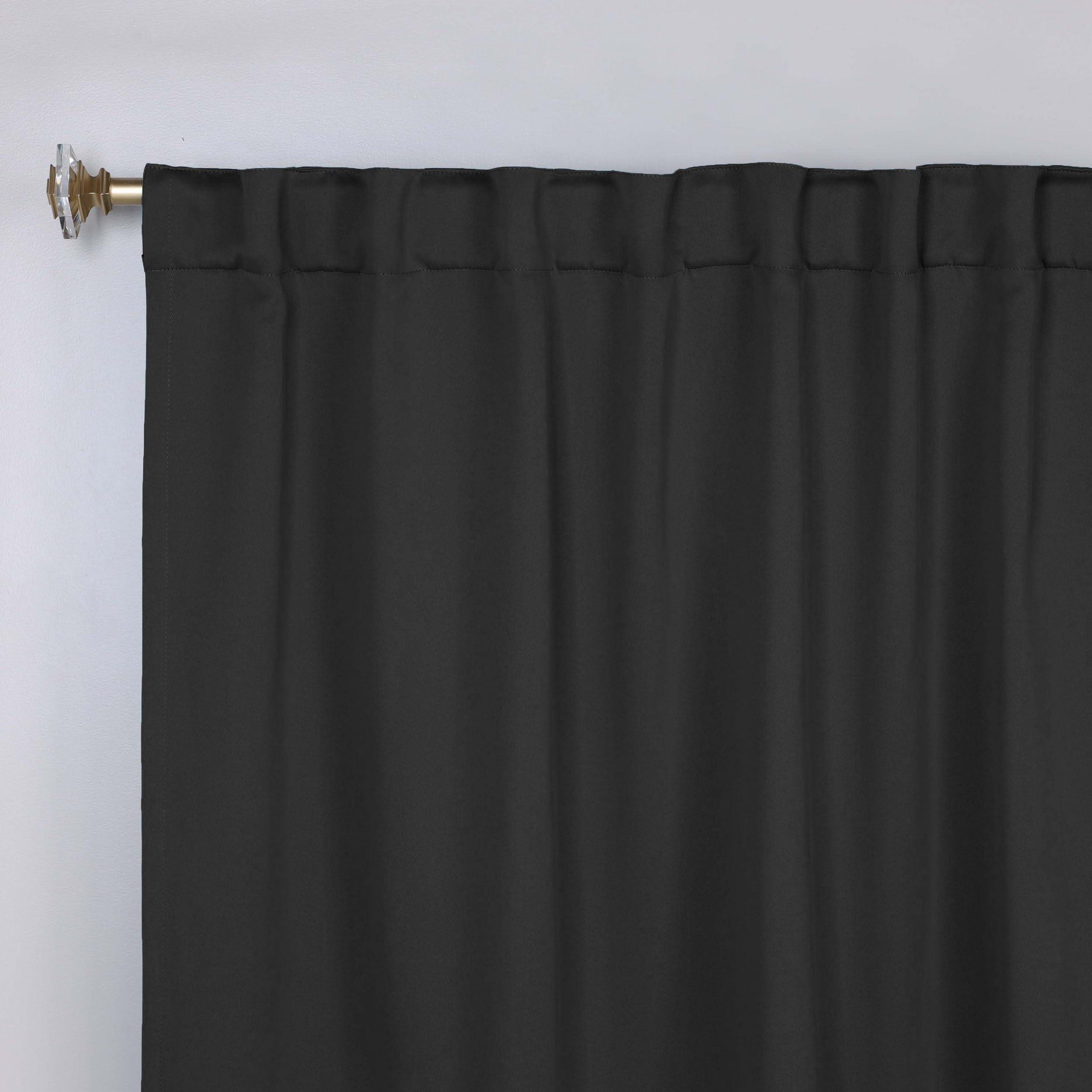 Superior Superior Blackout Curtains, Room Darkening, Bedroom, Drapes, Kitchen, Living Room Window Accents, Sun Blocking, Thermal, 2 Pack, Solid Blackout Back Tab Curtains, Set of 2, 52" x 72", Black