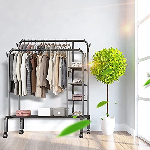 HomeLoft Basics Metal Heavy Duty Garment Rack with 5 Storage Shelf, Multifunction Clothes Rail on Wheels, Easy to Assemble (135x50x154cm)