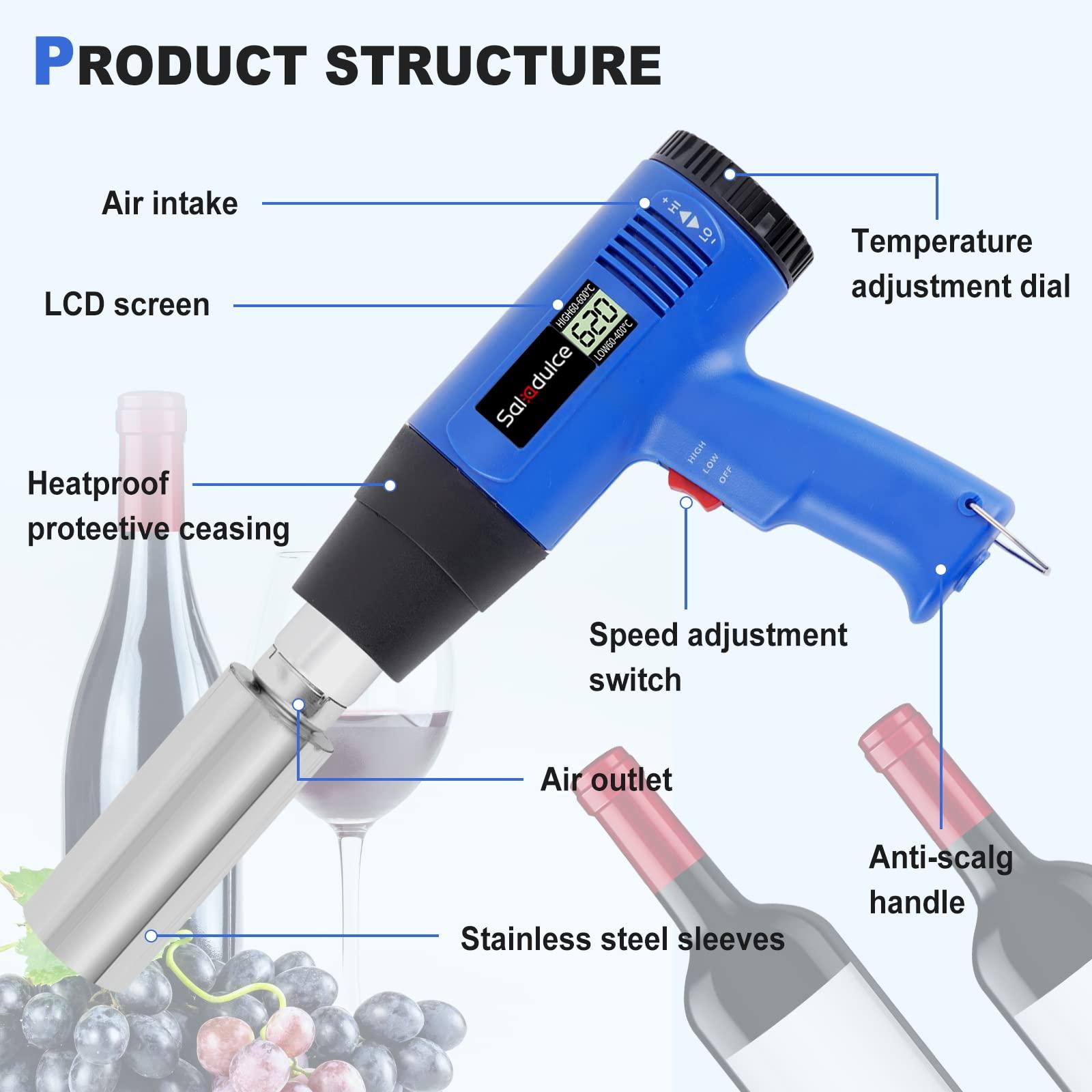 Saladulce Saladulce PVC Capsule Heat Shrinker Digital Wine Capsule Heat Shrinker 40-600 Heat Shrink Gun for PVC PP POF Wine Capsules Wrapping 110V