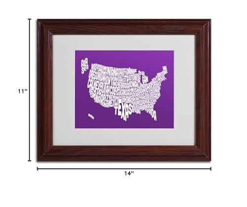 Trademark Fine Art Trademark Fine Art Purple-USA States Text Map Canvas Wall Art by Michael Tompsett, Wood Frame, 11 by 14-Inch