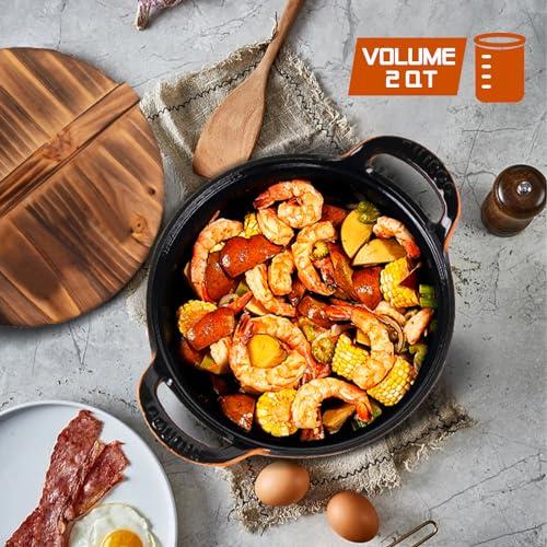 AILIBOO AILIBOO 2 Quart Dutch Oven Pot Round Cast Iron Enamel Cookware with Wooden Lid Soup Pot Mini Soup Pots- orange