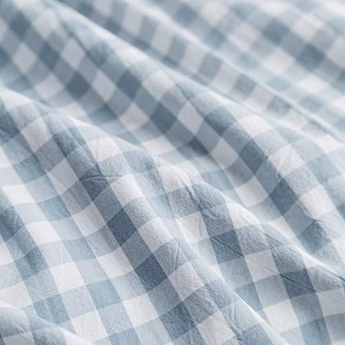 SUSYBAO SUSYBAO Gingham Duvet Cover King 100% Washed Cotton Light Blue Plaid Duvet Cover 3 Pieces Set 1 Blue Grid Duvet Cover with Zipper Ties 2 Pillowcases Luxury Soft Gingham Bedding Set Breathable Durable