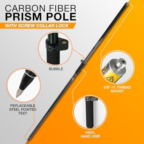 Mountlaser Mountlaser Carbon Fiber 2M 2Section Survey Pole, GPS Rover Rod 6.5FT/2M 2Sections Design for Land Surveying & Engineering RTK GPS/GNSS Accessory Includes Level Vial & Carrying Bags (GLS22-B)