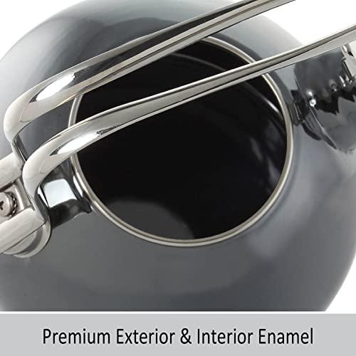 Chantal Chantal Classic Teakettle, 1.8 QT, Enamel On Steel, 2-Tone Harmonica Whistle, Rapid Boil and Even Heating (Onyx)
