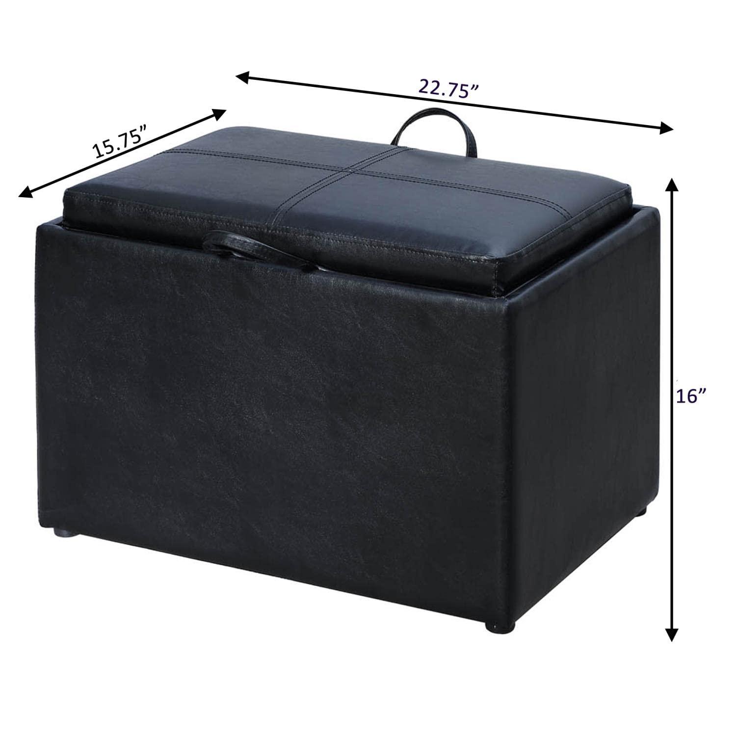 Convenience Concepts Convenience Concepts Designs4Comfort Accent Storage Ottoman 22.75\" - Modern Foot Stool with Decorative Tray for Living Room, Dining Room, Office, Black Faux Leather