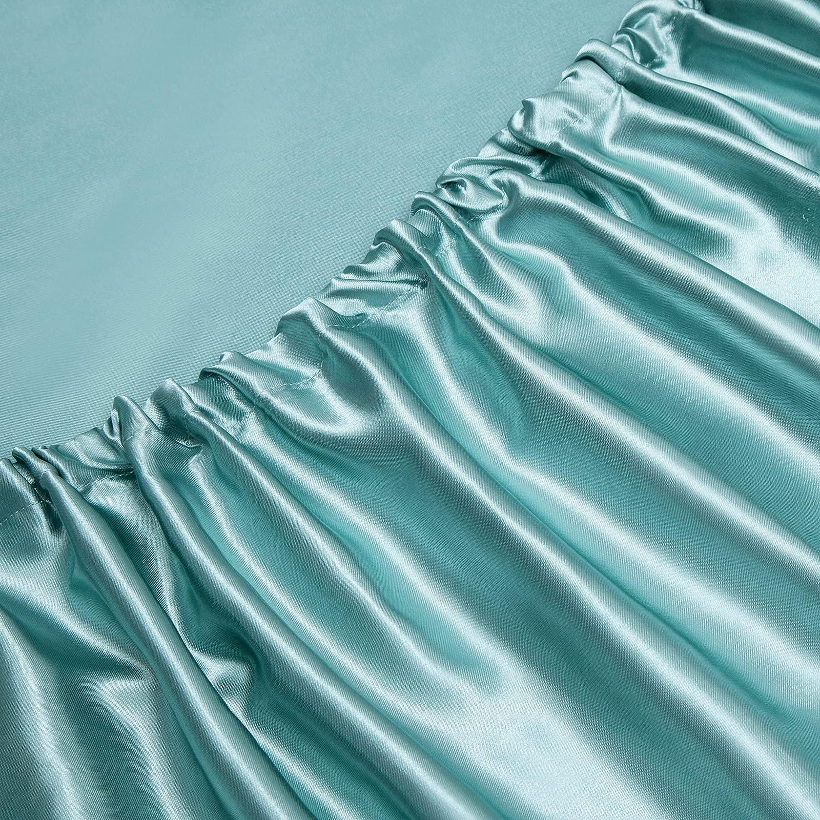 Soft Mercantile Satin Sheets Twin XL Silky Soft Satin Bed Sheets Aqua, 15" Deep Pocket 1 Fitted Sheet + 1 Flat Sheet + 2 Pillowcases