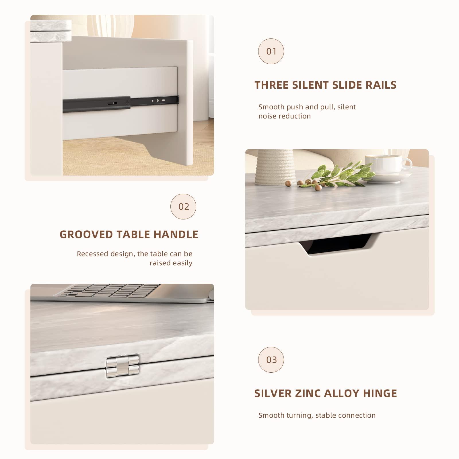 Guyii Guyii Lift Top Extendable Coffee Table with Storage, 3 in 1 Multi-Function Coffee Table Center Table with Hidden Compartment, Modern Rectangle Dining Table for Living Room