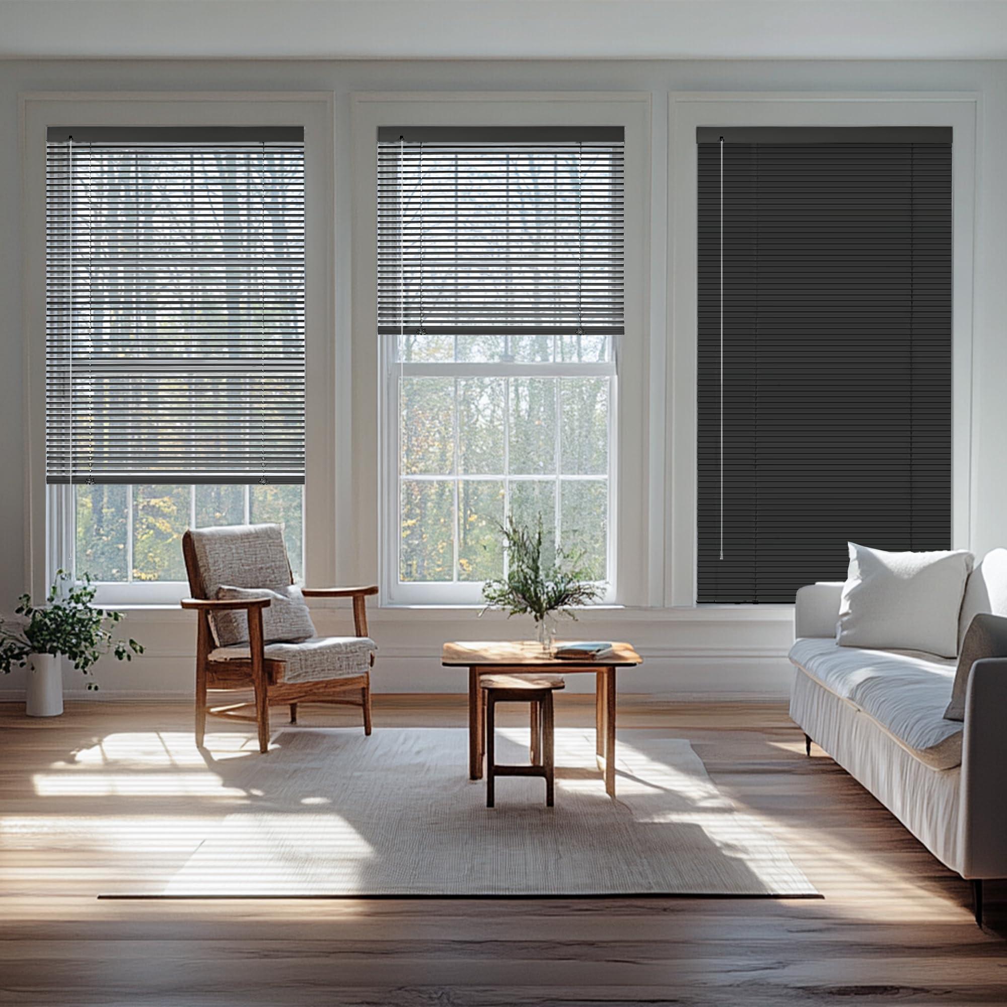 Boolegon Boolegon Aluminum Mini Blinds Cordless Venetian Blind New 1 Inch Metal Slat Horizontal Blinds Anti-UV Waterproof Venetian Windows Blind for Office Home, Smoky Gary, 49" W x 48" H