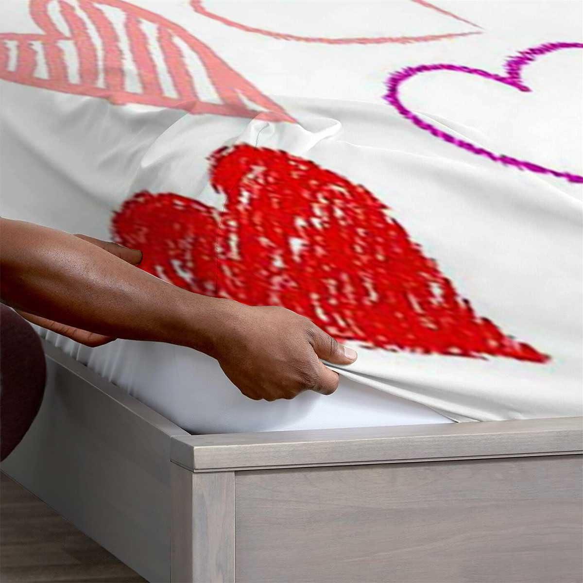 WHYATT Full Single Bed Sheets Red,Love Heart Shaped Adjustable Bed Sheets Premium Soft Full Size