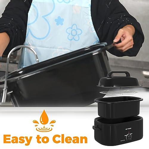 Kiss the Water 24 Quart Electric Roaster Oven with Visible & Self-Basting Lid, Large Turkey Roaster with Defrost Warm Function, Adjustable Temperature, Removable Pan Rack, Stainless Steel