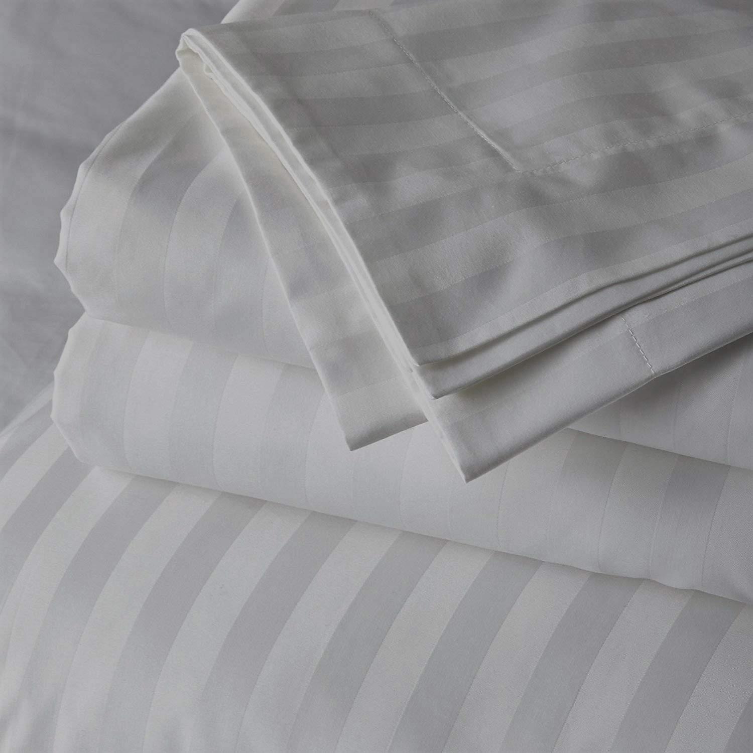 Neem Linen Top Split King Sheets- Half Split King Sheets Sets for Adjustable Beds- Sleep Number Sheets Split Top King- 39\" Split Top King- 600 Thread Count Egyptian Cotton- Fits Upto 18\" Deep (Light Grey Stripe)